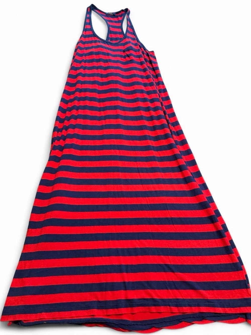 Polo Ralph Lauren red and navy blue horizontal striped maxi dress